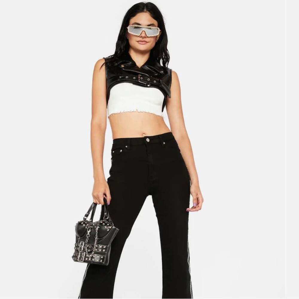 dolls kill biker crop vest